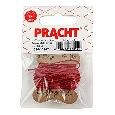 Pracht Creatives Hobby 1694-10247 micro macramé, gewaxt polyester garen 1 mm in de kleur rood, lengte ca. 10 m, ideaal voor knutselprojecten, voor het maken van sieraden en decoratie Pracht Creatives Hobby 1694-10247 micro macramé, gewaxt polyester garen 1 mm in de kleur rood, lengte ca. 10 m, ideaal voor knutselprojecten, voor het maken van sieraden en decoratie