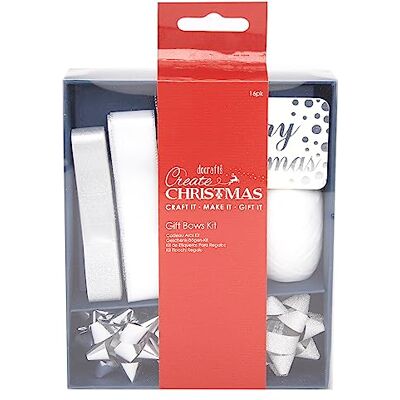 Papermania Maak Kerst Strik en Lint Set, Zilver Wit Papermania Maak Kerst Strik en Lint Set, Zilver Wit