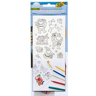 folia 1492 X-Mas Designkleurstickers, papieren stickers om in te kleuren, met glitterapplicatie, 4 vellen met verschillende motieven, gesorteerd, ca. 10 x 23 cm folia 1492 X-Mas Designkleurstickers, papieren stickers om in te kleuren, met glitterapplicatie, 4 vellen met verschillende motieven, gesorteerd, ca. 10 x 23 cm