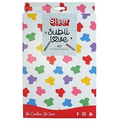 SISER Busta Subli Love sublimatieset zonder printer, inclusief 6 sublimatiestiften, 1 rol thermoband en 2 A4-vellen glitter regenboogwit SISER Busta Subli Love sublimatieset zonder printer, inclusief 6 sublimatiestiften, 1 rol thermoband en 2 A4-vellen glitter regenboogwit