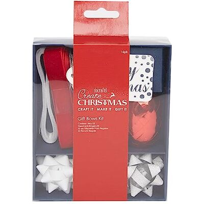 Papermania Maak Kerst Strik en Lint Set, Rood Zilver Papermania Maak Kerst Strik en Lint Set, Rood Zilver