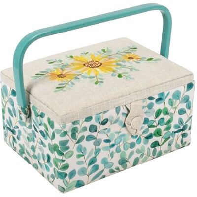 Hobby Gift Exclusieve medium naaidoos, knutseldoos, accessoirelade, speldenkussen, PVC-handgreep, 18,5 x 25,5 x 14,5 cm, geborduurde eucalyptus Hobby Gift Exclusieve medium naaidoos, knutseldoos, accessoirelade, speldenkussen, PVC-handgreep, 18,5 x 25,5 x 14,5 cm, geborduurde eucalyptus