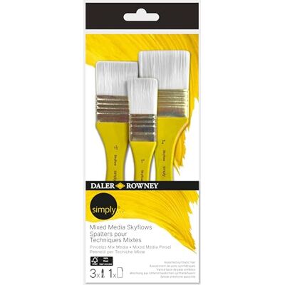 Daler Rowney Daler-Rowney Simply Multi-Tech-kwast, assortiment van kunsthaar, korte handgreep, verschillende maten, assortiment met 3 penselen Daler Rowney Daler-Rowney Simply Multi-Tech-kwast, assortiment van kunsthaar, korte handgreep, verschillende maten, assortiment met 3 penselen