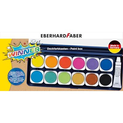 Eberhard Faber Waterverfdoos Winner, 12 kleuren Verfdoos met mengpalet, dekkend wit en penseelvak Eberhard Faber Waterverfdoos Winner, 12 kleuren Verfdoos met mengpalet, dekkend wit en penseelvak