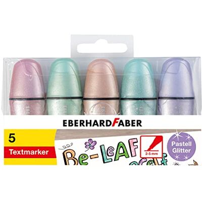 Eberhard Faber 551409 Mini highlighter pastel glitter, met spievormige punt, 5 markeerstiften in een etui Eberhard Faber 551409 Mini highlighter pastel glitter, met spievormige punt, 5 markeerstiften in een etui