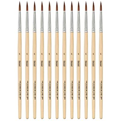 Idena 90089 Haarborstels, maat 6, met ongelakte houten steel, set van 12, schilderspenselen voor scholieren hobbykunstenaars Idena 90089 Haarborstels, maat 6, met ongelakte houten steel, set van 12, schilderspenselen voor scholieren hobbykunstenaars