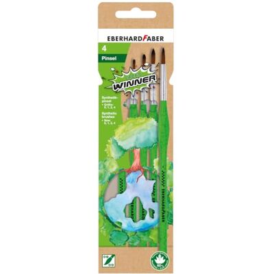 Eberhard Faber 579926 Kunststof penselenset Green Winner, 4 ronde penselen 0, 1, 2, 4 Eberhard Faber 579926 Kunststof penselenset Green Winner, 4 ronde penselen 0, 1, 2, 4