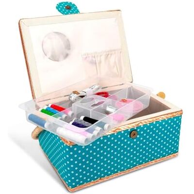 Wintem Naaiset voor thuis en op reis, 76 accessoires, dienblad met georganiseerde vakken, magneetsluiting, naaiset compleet met gestippelde mand. Wintem Naaiset voor thuis en op reis, 76 accessoires, dienblad met georganiseerde vakken, magneetsluiting, naaiset compleet met gestippelde mand.