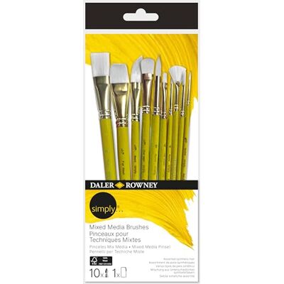 Daler Rowney Daler-Rowney Simply Mengkwast, middelgroot, kunsthaar, korte handgreep, assortiment met 10 penselen Daler Rowney Daler-Rowney Simply Mengkwast, middelgroot, kunsthaar, korte handgreep, assortiment met 10 penselen