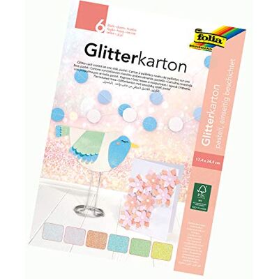 folia 85239 Glitterkartonnen blok pastel, 300 g/m², 6 vellen, ca. 17,4 x 24,5 cm folia 85239 Glitterkartonnen blok pastel, 300 g/m², 6 vellen, ca. 17,4 x 24,5 cm