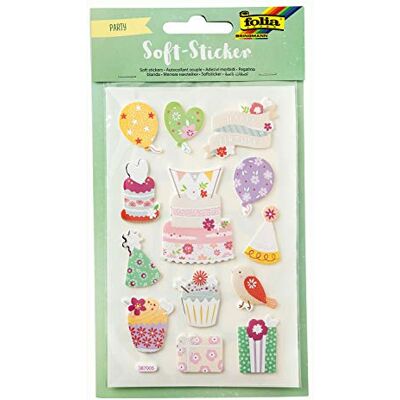 folia 19304 Soft Stickerparty, hoogwaardige stickers van schuim met hete folie-afwerking, 48 gesorteerde stickers, ideaal voor het versieren van wenskaarten, knutselwerk en scrapbooking folia 19304 Soft Stickerparty, hoogwaardige stickers van schuim met hete folie-afwerking, 48 gesorteerde stickers, ideaal voor het versieren van wenskaarten, knutselwerk en scrapbooking