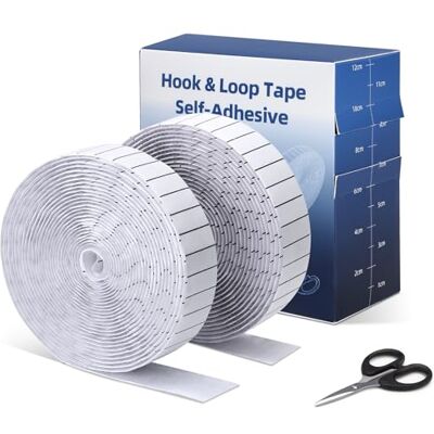 Euqvunn Klittenband 2 rollen (2,5 cm x 5 m), klittenbandstrips met schaar en rasterrug, sterke zelfklevende strips voor doe-het-zelf, wandmontage, horren (Wit) Euqvunn Klittenband 2 rollen (2,5 cm x 5 m), klittenbandstrips met schaar en rasterrug, sterke zelfklevende strips voor doe-het-zelf, wandmontage, horren (Wit)
