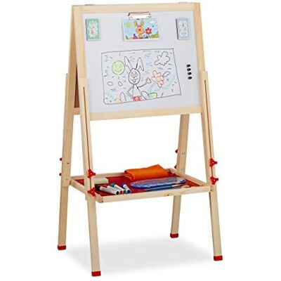 Relaxdays schoolbord kinderen, whiteboard en krijtbord, hoogte verstelbaar, van hout, 102-135 x 55 x 52 cm, natuur Relaxdays schoolbord kinderen, whiteboard en krijtbord, hoogte verstelbaar, van hout, 102-135 x 55 x 52 cm, natuur