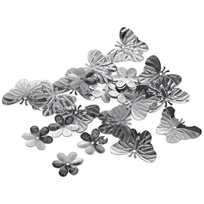 INNSPIRO Pailletten vlinders en zilveren bloemen 5 mm. 10 mm en 20 mm. 28 g. INNSPIRO Pailletten vlinders en zilveren bloemen 5 mm. 10 mm en 20 mm. 28 g.