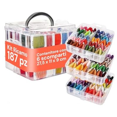 Avilia Borduurset met 150 kleurrijke draden, 3 niveaus met 6 vakken, inclusief accessoires voor kruissteek en armbanden, ideaal voor beginners en creatief borduurwerk Avilia Borduurset met 150 kleurrijke draden, 3 niveaus met 6 vakken, inclusief accessoires voor kruissteek en armbanden, ideaal voor beginners en creatief borduurwerk