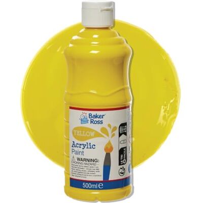 Baker Ross FN508 Gele acrylverf 500ml pak van 1, verf voor kunst en knutsel, kinderverf Baker Ross FN508 Gele acrylverf 500ml pak van 1, verf voor kunst en knutsel, kinderverf