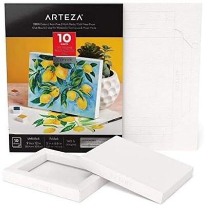 ARTEZA Aquarelblok, Aquarel-schetsboek met 10 vellen 300-grams papier met vouwbare frames, Aquarelpapier van 12,7 x 16,7 cm, Waterverf-papier van 100% katoenpulp, voor schilder- en mixed-media-kunst ARTEZA Aquarelblok, Aquarel-schetsboek met 10 vellen 300-grams papier met vouwbare frames, Aquarelpapier van 12,7 x 16,7 cm, Waterverf-papier van 100% katoenpulp, voor schilder- en mixed-media-kunst