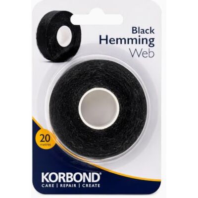 KORBOND Hemming Web Zwart 20 m x 2 cm Onzichtbare reparatietape voor stof, opstrijkbare zoomtape geen naaien nodig plakband, singelband, zoomtape KORBOND Hemming Web Zwart 20 m x 2 cm Onzichtbare reparatietape voor stof, opstrijkbare zoomtape geen naaien nodig plakband, singelband, zoomtape