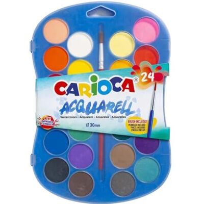 CARIOCA Aquarel Primaire kleuren Etui met aquarelverf in basiskleuren gemakkelijk te mengen en lichtecht doos met 24 aquarelkleuren CARIOCA Aquarel Primaire kleuren Etui met aquarelverf in basiskleuren gemakkelijk te mengen en lichtecht doos met 24 aquarelkleuren