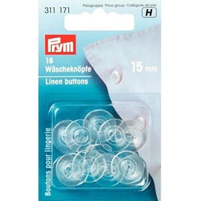 Prym Linnen Plastic transparante (15 mm) knoppen 1 Stuk Prym Linnen Plastic transparante (15 mm) knoppen 1 Stuk