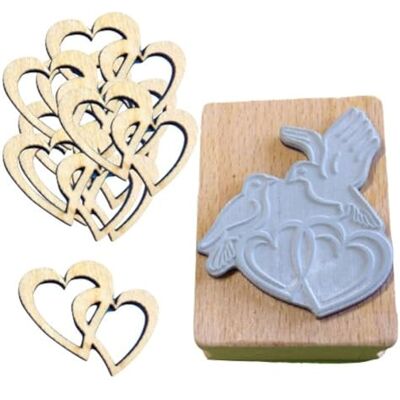 Petra's Bastel News Petra's knutsel-News A-SP57HD57 set om kaarten te maken "dubbel hart" bestaande uit 1 stempel en 10 x houten deel dubbel hart 30 mm Petra's Bastel News Petra's knutsel-News A-SP57HD57 set om kaarten te maken "dubbel hart" bestaande uit 1 stempel en 10 x houten deel dubbel hart 30 mm
