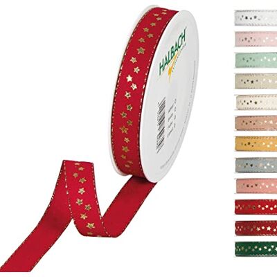 Halbach Seidenbänder 295-015-65-18 sterren geschenklint Kerstmis, polyester, wijnrood, 15 mm x 18 m Halbach Seidenbänder 295-015-65-18 sterren geschenklint Kerstmis, polyester, wijnrood, 15 mm x 18 m