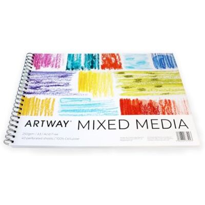 Artway Mixed Media Blok A3, Spiraalbinding, 250g/m² Zwaar Tekenpapier 40 vellen (80 zijden) Voor Mixed Media, Lichte Wassingen & Kleurstudies, Geperforeerd voor Eenvoudig Losscheuren, Zuurvrij Artway Mixed Media Blok A3, Spiraalbinding, 250g/m² Zwaar Tekenpapier 40 vellen (80 zijden) Voor Mixed Media, Lichte Wassingen & Kleurstudies, Geperforeerd voor Eenvoudig Losscheuren, Zuurvrij
