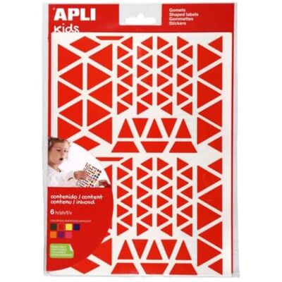 APLI Kids 102607 Driehoekstickers met verwijderbare lijm, 720 zelfklevende stickers, 6 kleuren. APLI Kids 102607 Driehoekstickers met verwijderbare lijm, 720 zelfklevende stickers, 6 kleuren.
