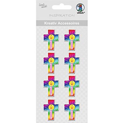 Ursus 564000270 creatieve accessoires, kleurrijk kruis, 8 stuks, zelfklevend, van verschillende hoogwaardige materialen, voor het versieren van kaarten en geschenken Ursus 564000270 creatieve accessoires, kleurrijk kruis, 8 stuks, zelfklevend, van verschillende hoogwaardige materialen, voor het versieren van kaarten en geschenken