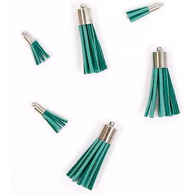 Craftelier Set van 6 suède kwasten met zilveren klinknagels twee verschillende maten Home Decor, sieraden, scrapbooking Maten: 4 x 1 cm en 2 x 0,5 cm Turquoise Craftelier Set van 6 suède kwasten met zilveren klinknagels twee verschillende maten Home Decor, sieraden, scrapbooking Maten: 4 x 1 cm en 2 x 0,5 cm Turquoise