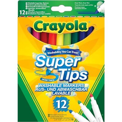 CRAYOLA SuperTips Wasbare Markers - Verpakking van 12 - Voor kinderen CRAYOLA SuperTips Wasbare Markers - Verpakking van 12 - Voor kinderen
