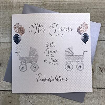 WHITE COTTON CARDS Witte Katoenen Kaart Twins Kinderwagens (Zilver) WHITE COTTON CARDS Witte Katoenen Kaart Twins Kinderwagens (Zilver)