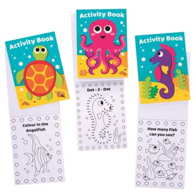 Baker Ross FE529 Zeeleven Mini Activiteitenboekjes (12 stuks). Inclusief puzzels, stickers, van punt naar punt en kleurplaten voor kinderen Baker Ross FE529 Zeeleven Mini Activiteitenboekjes (12 stuks). Inclusief puzzels, stickers, van punt naar punt en kleurplaten voor kinderen