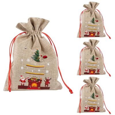 Idena 90467 Kerstcadeauzakjes ca. 15 x 22 cm, 4 stuks, stoffen zakjes met kerstmanmotief en rendier, kerstzakje met rood koord Idena 90467 Kerstcadeauzakjes ca. 15 x 22 cm, 4 stuks, stoffen zakjes met kerstmanmotief en rendier, kerstzakje met rood koord