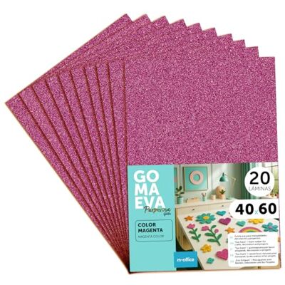 m-office Kleurrijke EVA-schuimplaten met glitter, 40 x 60 cm, vellen schuim om te snijden, glitterschuim, ideaal voor creatieve vrije tijd, scrapbooking, school of handmatige activiteiten (magenta, 20 m-office Kleurrijke EVA-schuimplaten met glitter, 40 x 60 cm, vellen schuim om te snijden, glitterschuim, ideaal voor creatieve vrije tijd, scrapbooking, school of handmatige activiteiten (magenta, 20