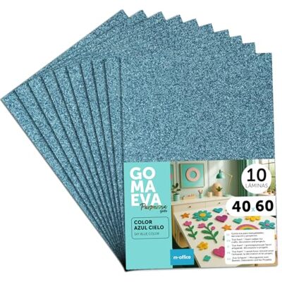 m-office EVA-glitterrubber voor knutselwerk, gekleurd schuim voor creatieve projecten, ideaal voor kunst en handwerk, school of beroep, 40 x 60 cm (hemelsblauw, glitter, 10 stuks) m-office EVA-glitterrubber voor knutselwerk, gekleurd schuim voor creatieve projecten, ideaal voor kunst en handwerk, school of beroep, 40 x 60 cm (hemelsblauw, glitter, 10 stuks)