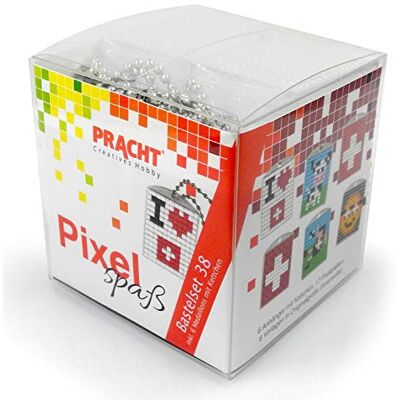 Pracht Creatives Hobby Pixel P90076-63501 Leuke knutselset 38 voor kinderen, eenvoudig insteeksysteem met steentjes van bioplastic voor het ontwerpen van 6 sleutelhangers (medaillons), zonder strijken en lijmen Pracht Creatives Hobby Pixel P90076-63501 Leuke knutselset 38 voor kinderen, eenvoudig insteeksysteem met steentjes van bioplastic voor het ontwerpen van 6 sleutelhangers (medaillons), zonder strijken en lijmen