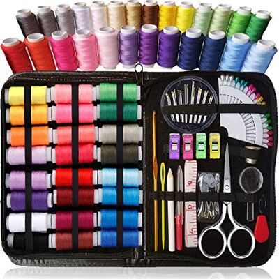 ARTIKA Naaiset voor volwassenen en kinderen, 106-delig, kleine beginnersset met veelkleurige draad, naalden, scharen, vingerhoedjes en clips, noodreparatie- en reissets, naai-accessoires en ARTIKA Naaiset voor volwassenen en kinderen, 106-delig, kleine beginnersset met veelkleurige draad, naalden, scharen, vingerhoedjes en clips, noodreparatie- en reissets, naai-accessoires en