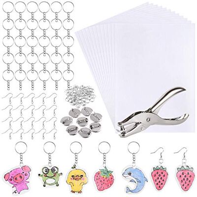 ASTARON Set plastic krimpfolie, 181-delig, bevat 20 krimpfolie kunstpapier en 161 knutselbenodigdheden voor het maken van Shrinkles sleutelhangers voor kinderen ASTARON Set plastic krimpfolie, 181-delig, bevat 20 krimpfolie kunstpapier en 161 knutselbenodigdheden voor het maken van Shrinkles sleutelhangers voor kinderen