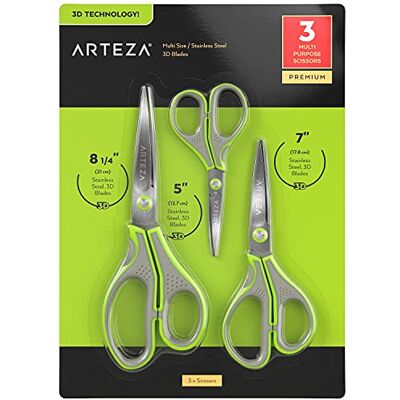 ARTEZA heavy-duty Schaar, Set van 3-12,7 cm, 17,8 cm en 21 cm, Roestvrijstalen Schaar met 3D-bladen, Huishoudelijke Artikelen voor Knutsel-, Kook- en Schoolprojecten ARTEZA heavy-duty Schaar, Set van 3-12,7 cm, 17,8 cm en 21 cm, Roestvrijstalen Schaar met 3D-bladen, Huishoudelijke Artikelen voor Knutsel-, Kook- en Schoolprojecten