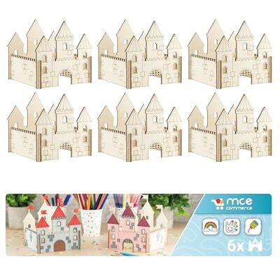 MCE-Commerce Kasteel of kasteel, knutselset van hout, voor kinderen, verjaardag, 6 stuks MCE-Commerce Kasteel of kasteel, knutselset van hout, voor kinderen, verjaardag, 6 stuks