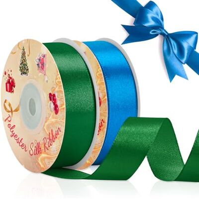 VynyQoo 2 Rollen 20mm Breed Satijnen Lint, Blauw en Groen Satijnen Linten, 22M Éénzijdig Decoratie Linten, voor maken van Haarstrikken, Bruiloftsfeest, Verjaardag VynyQoo 2 Rollen 20mm Breed Satijnen Lint, Blauw en Groen Satijnen Linten, 22M Éénzijdig Decoratie Linten, voor maken van Haarstrikken, Bruiloftsfeest, Verjaardag