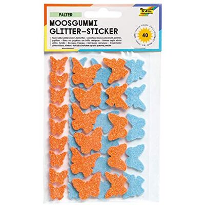 folia 23793 Glitter stickers, vlinders, gesorteerd in oranje en turquoise, verschillende maten, 40 stuks, ideaal voor het versieren en decoreren van wenskaarten enz. folia 23793 Glitter stickers, vlinders, gesorteerd in oranje en turquoise, verschillende maten, 40 stuks, ideaal voor het versieren en decoreren van wenskaarten enz.