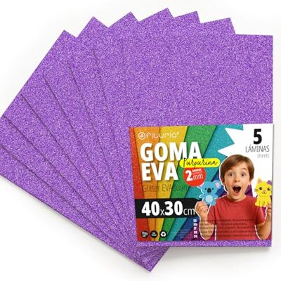 OFITURIA EVA-rubber met glitter voor creatief handwerk, glanzende schuimplaten voor doe-het-zelvers, schoolprojecten, decoratieve kunst, scrapbooking, 40 x 30 cm (paars, 5 stuks) OFITURIA EVA-rubber met glitter voor creatief handwerk, glanzende schuimplaten voor doe-het-zelvers, schoolprojecten, decoratieve kunst, scrapbooking, 40 x 30 cm (paars, 5 stuks)