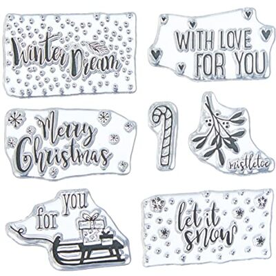 Rayher 50219000 Clear Stamps-Christmas Greetings, 102.5x97mm, 7 motieven, SB-Btl. 1 vel, wit, normaal Rayher 50219000 Clear Stamps-Christmas Greetings, 102.5x97mm, 7 motieven, SB-Btl. 1 vel, wit, normaal