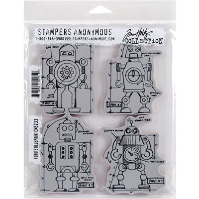 Stampers Anonymous Stempel "Robots" anonymous_agw blueprint stempel, motief: bloemen-hart, grijs Stampers Anonymous Stempel "Robots" anonymous_agw blueprint stempel, motief: bloemen-hart, grijs