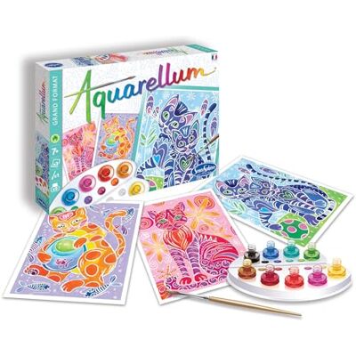 Sentosphère Sentosphere 3906280 Cats Watercolor Painting Kit Aquarellum Malset für Kinder, Motiv Katzen, große Malvorlagen, Bastelset, Kreativ, DIY, Multicolor, 15-teiliges Set Sentosphère Sentosphere 3906280 Cats Watercolor Painting Kit Aquarellum Malset für Kinder, Motiv Katzen, große Malvorlagen, Bastelset, Kreativ, DIY, Multicolor, 15-teiliges Set