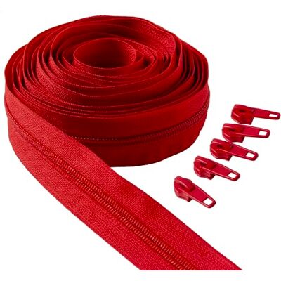IPEA Ritssluiting met doorlopende ketting, rood, 5 meter lang + 15 metalen schuivers Made in Italy ketting maat #5 ritssluitingen van nylon ritssluiting op maat te snijden per meter - IPEA Ritssluiting met doorlopende ketting, rood, 5 meter lang + 15 metalen schuivers Made in Italy ketting maat #5 ritssluitingen van nylon ritssluiting op maat te snijden per meter -