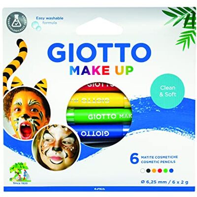 Giotto Zachte make-up cosmetische potloden, gemakkelijk wasbare formule, 6 verschillende kleuren, ideaal voor kinderen en feestjes Giotto Zachte make-up cosmetische potloden, gemakkelijk wasbare formule, 6 verschillende kleuren, ideaal voor kinderen en feestjes