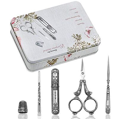 BUTUZE Borduurschaar Kit, Europese Antieke Vintage Naaiset, Compleet Vintage Naaigereedschap met Borduurschaar, Originele Case, Naainaald Case, Awl voor Naaien, Ambacht, Handwerk BUTUZE Borduurschaar Kit, Europese Antieke Vintage Naaiset, Compleet Vintage Naaigereedschap met Borduurschaar, Originele Case, Naainaald Case, Awl voor Naaien, Ambacht, Handwerk